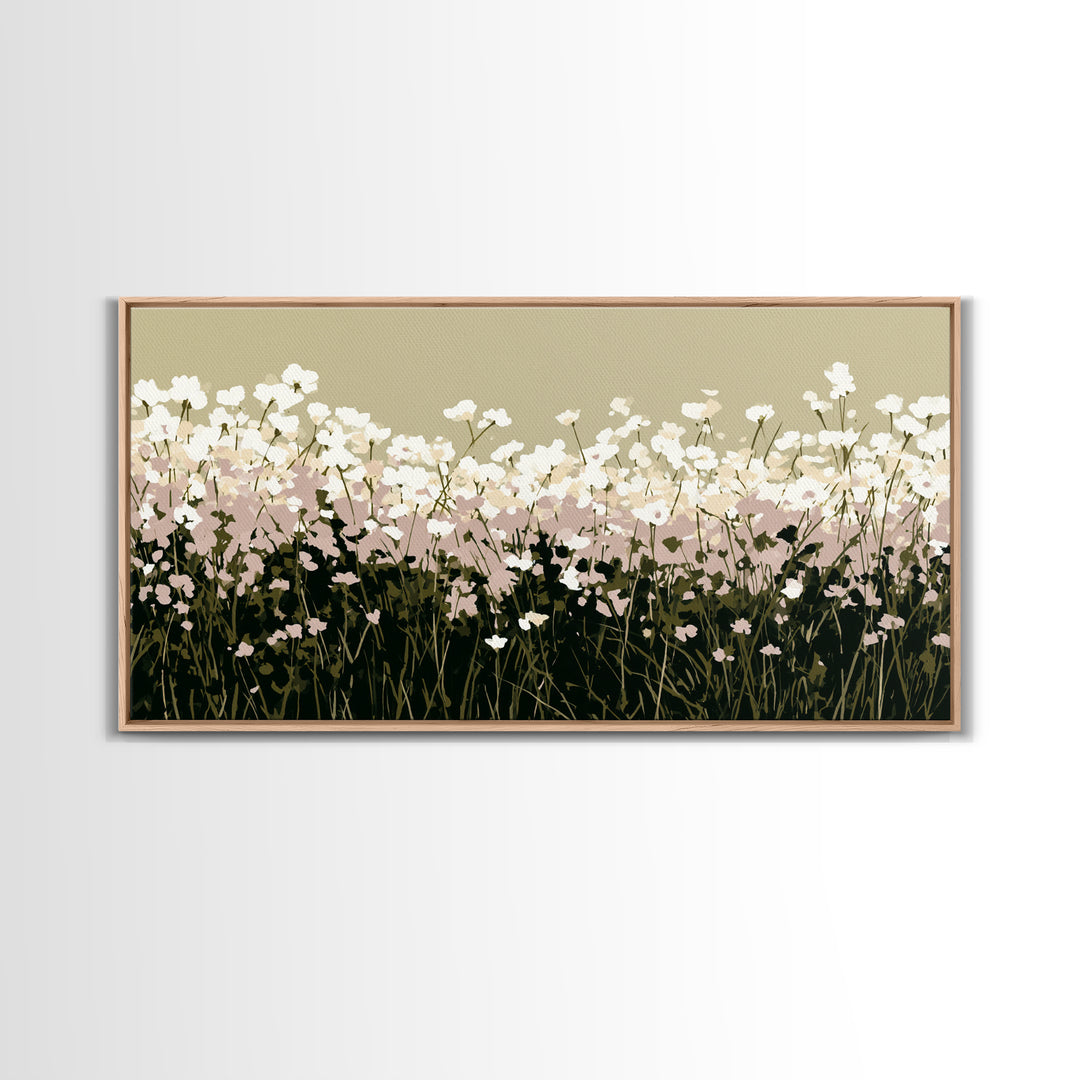 Minimal Meadow Flowers Framed Canvas Print, Scandinavian Art, Wall Decor, Living Room Decor, Oil Painting, Nordic, Canvas Art, SCA-2x1-30