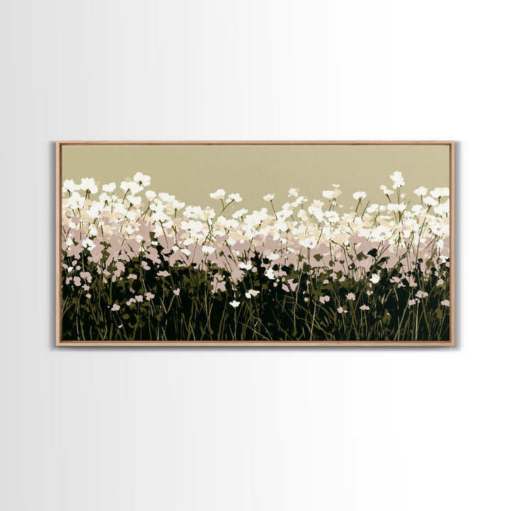Minimal Meadow Flowers Framed Canvas Print, Scandinavian Art, Wall Decor, Living Room Decor, Oil Painting, Nordic, Canvas Art, SCA-2x1-30