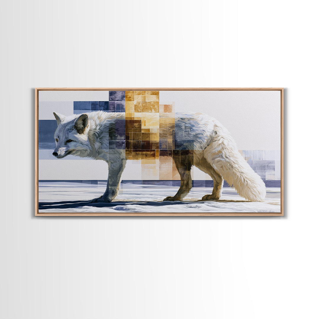 White Fox in Quiet Snow Canvas Print, Scandinavian Art, Home Decor, Living Room Decor, Oil Painting, Nordic, Wall Hanging, SCA-2x1-32