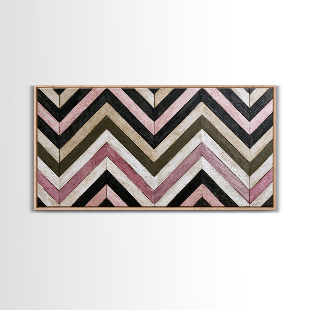 Herringbone Monochrome Pattern Framed Canvas Print, Scandinavian Art, Wall Art, Living Room Decor, Fine Art, Nordic, SCA-2x1-42