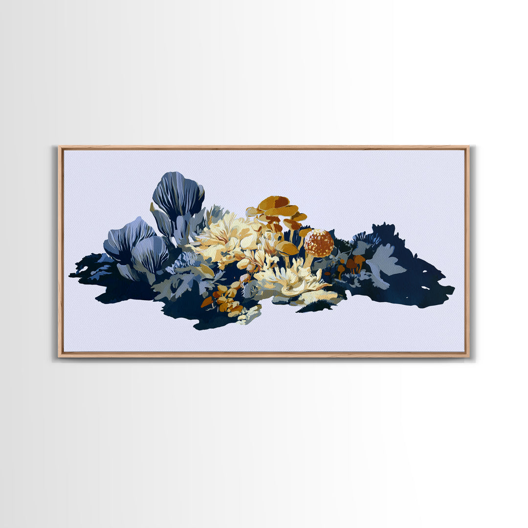 Simple Mushroom and Moss Forest Study Canvas Print, Scandinavian Art, Minimalist Decor, Living Room Decor, Fine Art, Nordic, SCA-2x1-44