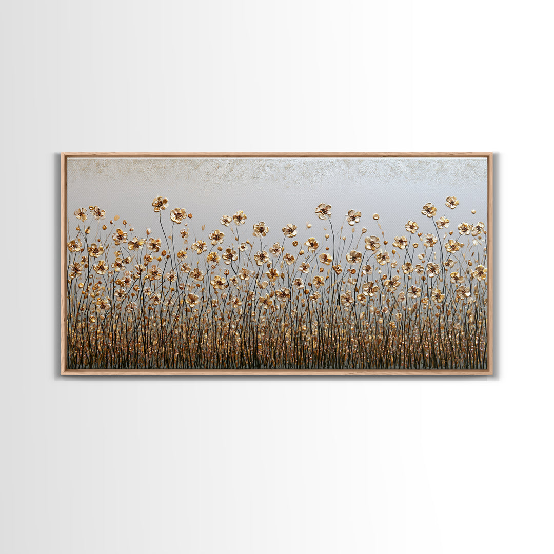 Minimal Meadow Flowers Framed Canvas Print, Scandinavian Art, Wall Decor, Living Room Decor, Oil Painting, Nordic, Canvas Art, SCA-2x1-6