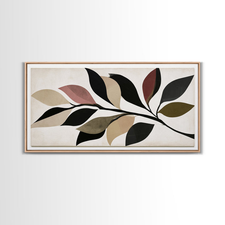 Single Black Branch on Warm White Background Canvas Print, Scandinavian Art, Christmas Decor, Living Room Decor, Oil Painting, SCA-2x1-64