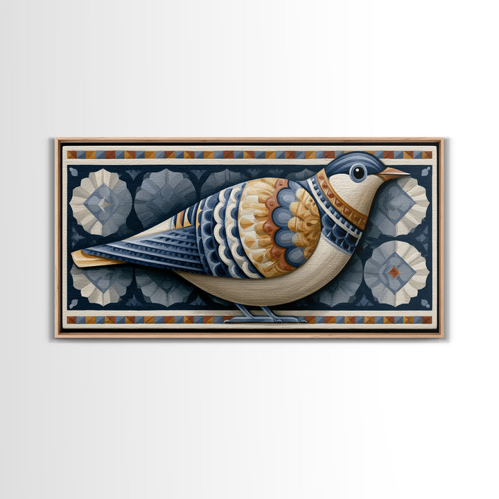 Nordic Folk Bird Framed Canvas Print, Scandinavian Art, Mid Century Modern, Living Room Decor, Fine Art, Nordic, Boho Wall Art, SCA-2x1-7