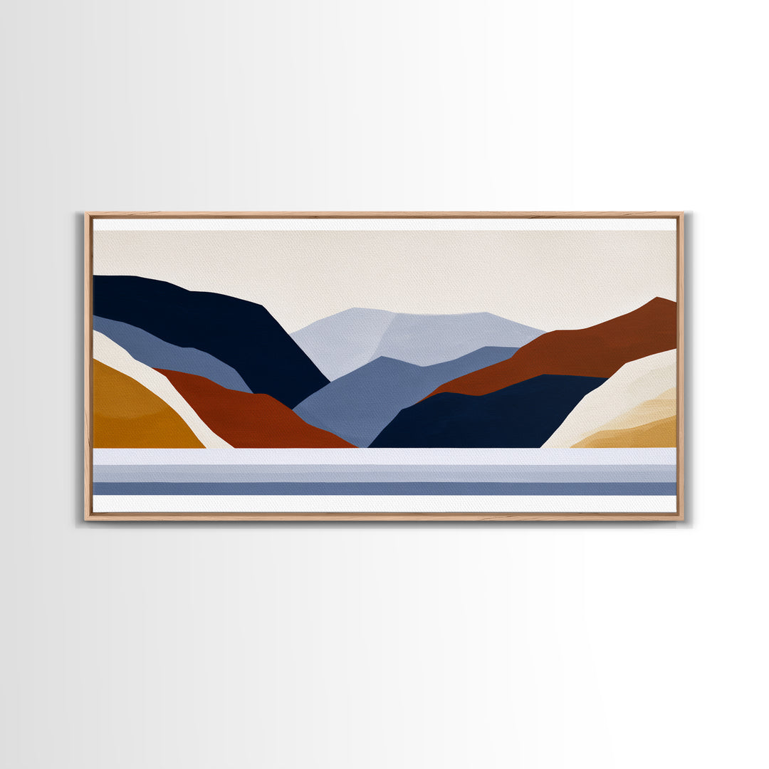 Minimal Fjord Landscape Canvas Print, Scandinavian Art, Living Room Decor, Oil Painting, Nordic, Living Room Wall Art, SCA-2x1-70
