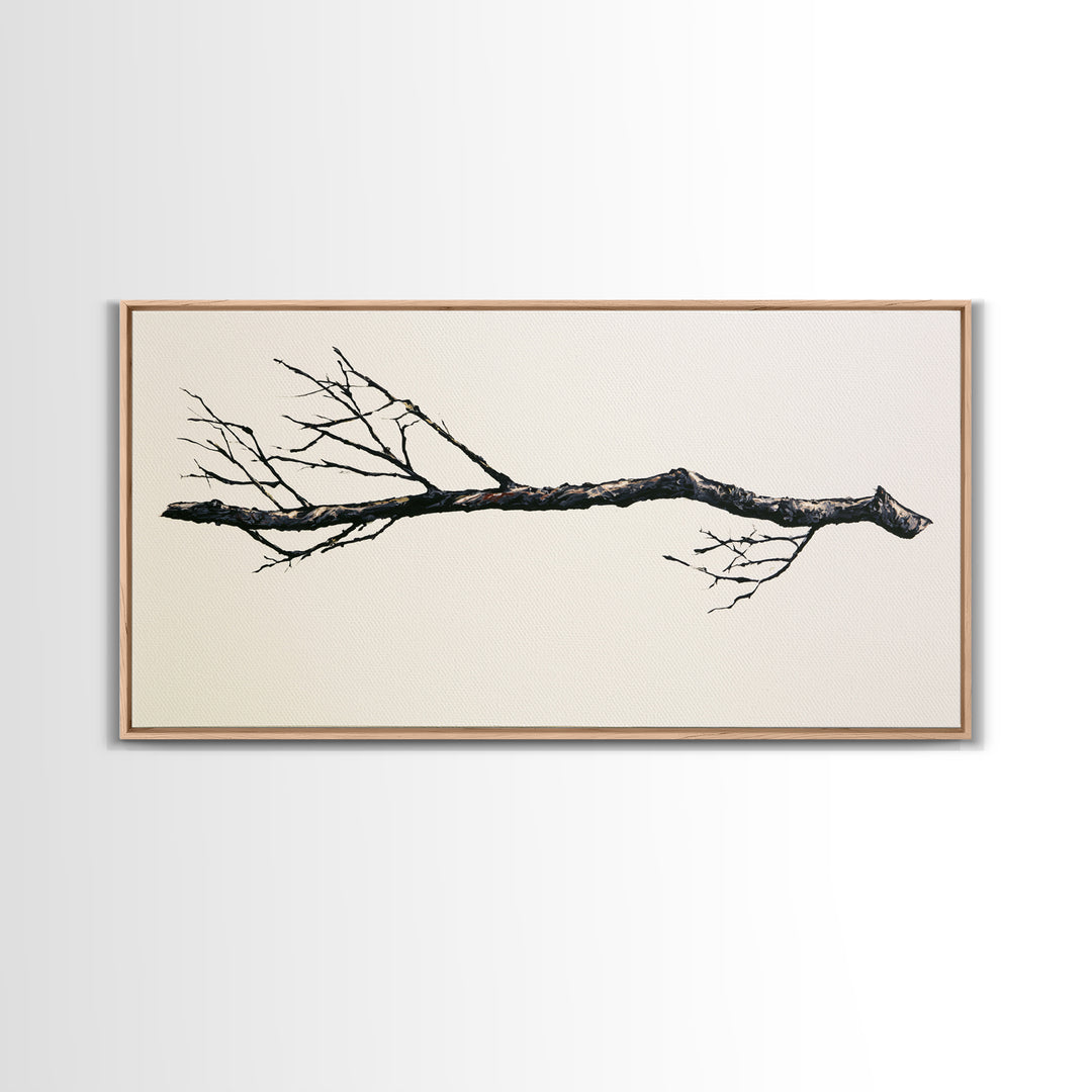 Single Black Branch on Warm White Background Canvas Print, Scandinavian Art, Abstract Art, Living Room Decor, Nordic, SCA-2x1-88
