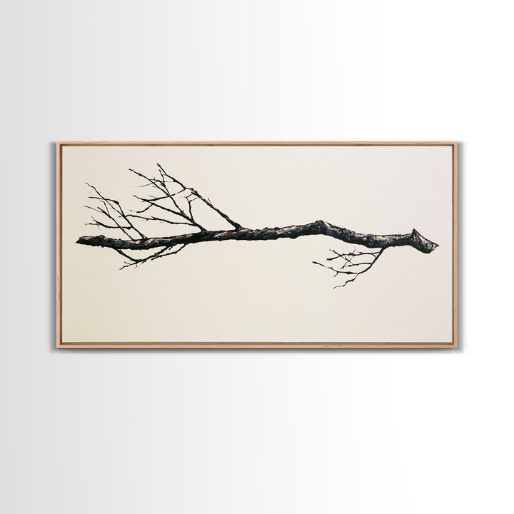 Single Black Branch on Warm White Background Canvas Print, Scandinavian Art, Abstract Art, Living Room Decor, Nordic, SCA-2x1-88