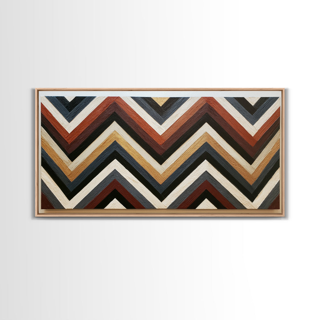 Herringbone Monochrome Pattern Framed Canvas Print, Scandinavian Art, Digital Wall Art, Living Room Decor, Oil Painting, Nordic, SCA-2x1-90