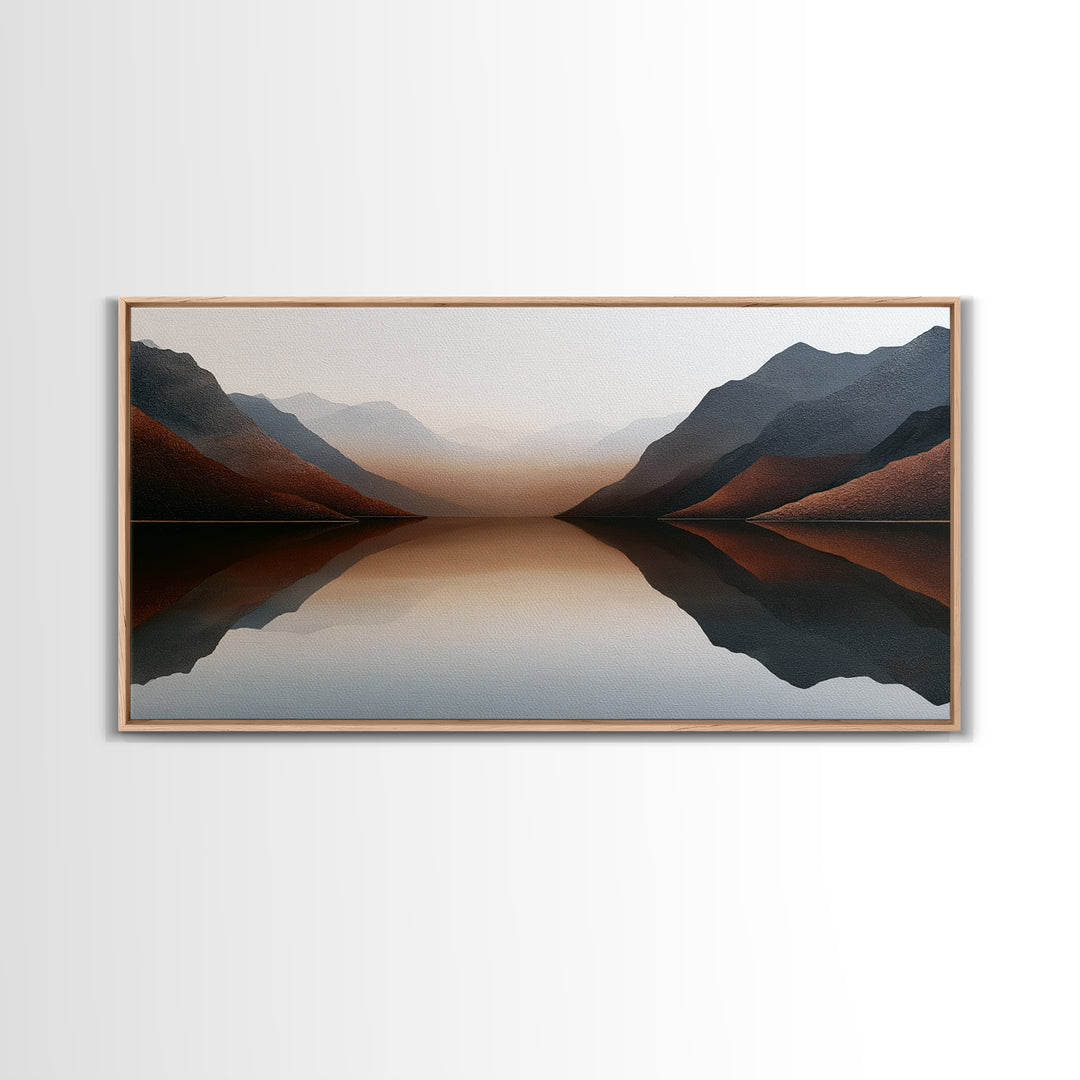 Minimal Fjord Landscape Canvas Print, Scandinavian Art, Living Room Decor, Oil Painting, Nordic, Living Room Wall Art, SCA-2x1-94