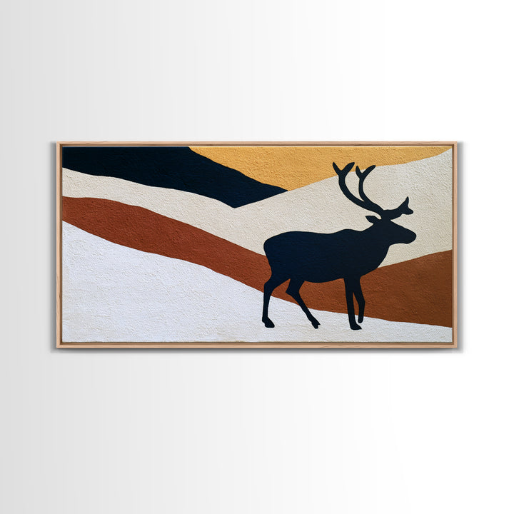 Reindeer Silhouette in Snowy Landscape Canvas Print, Scandinavian Art, Wall Hanging, Living Room Decor, Fine Art, Nordic, SCA-2x1-98