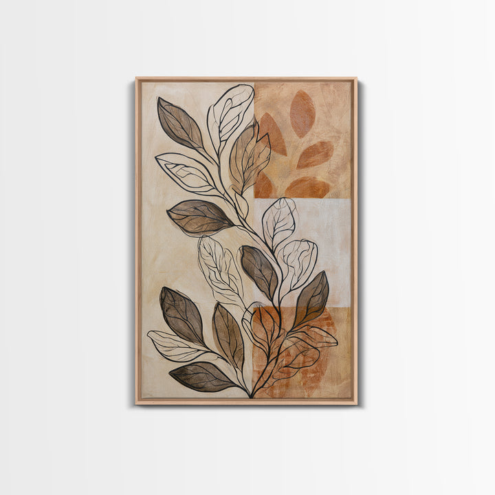Pale Oak Botanical Line Drawing Framed Canvas Print, Scandinavian Art, Living Room Decor, Fine Art, Nordic, Gallery Decor, SCA-2x3-13
