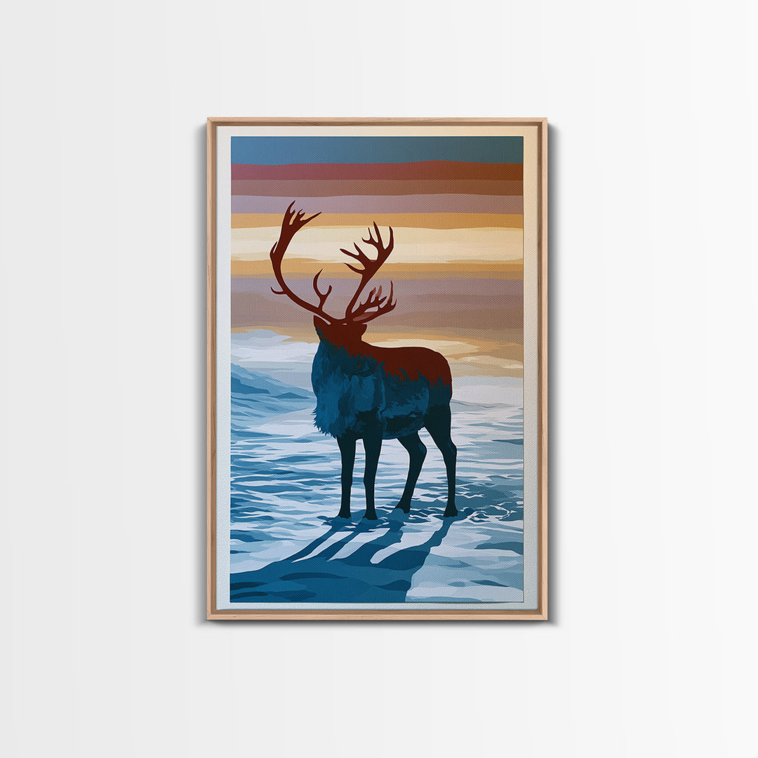 Reindeer Silhouette in Snowy Landscape Canvas Print, Scandinavian Art, Printable, Living Room Decor, Fine Art, Nordic, SCA-2x3-14