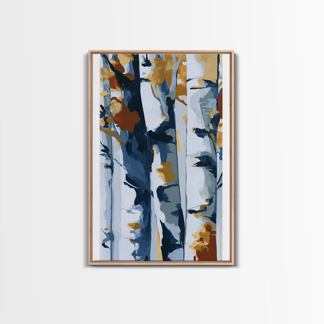 Birch Tree Trunks Framed Canvas Print, Scandinavian Art, Abstract Wall Art, Living Room Decor, Abstract Art, Nordic, SCA-2x3-17