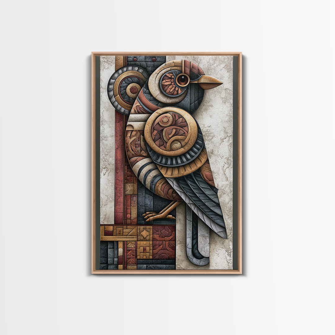 Nordic Folk Bird Framed Canvas Print, Scandinavian Art, Oil Painting, Living Room Decor, Fine Art, Nordic, Boho Wall Decor, SCA-2x3-19