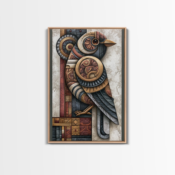 Nordic Folk Bird Framed Canvas Print, Scandinavian Art, Oil Painting, Living Room Decor, Fine Art, Nordic, Boho Wall Decor, SCA-2x3-19