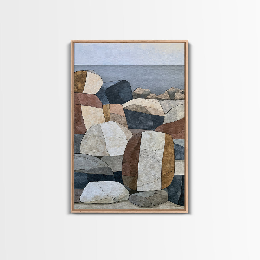 Quiet Coastal Rocks and Gray Sea Canvas Print, Scandinavian Art, Wall Hanging, Living Room Decor, Nordic, Living Room Wall Art, SCA-2x3-31