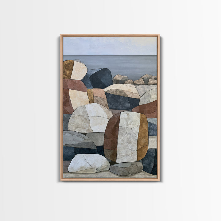 Quiet Coastal Rocks and Gray Sea Canvas Print, Scandinavian Art, Wall Hanging, Living Room Decor, Nordic, Living Room Wall Art, SCA-2x3-31