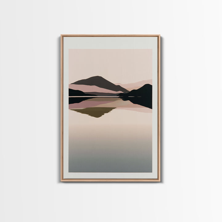 Minimal Fjord Landscape Framed Canvas Print, Scandinavian Art, Oil Painting, Living Room Decor, Nordic, Boho Wall Decor, SCA-2x3-34