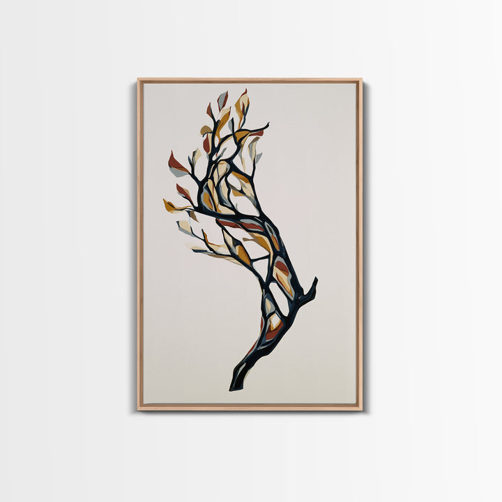Single Black Branch on Warm White Background Canvas Print, Scandinavian Art, Mid Century Modern, Living Room Decor, Nordic, SCA-2x3-4