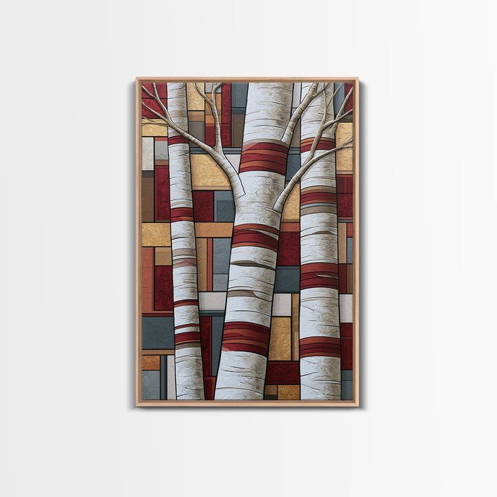 Birch Tree Trunks Framed Canvas Print, Scandinavian Art, Abstract Wall Art, Living Room Decor, Abstract Art, Nordic, SCA-2x3-41