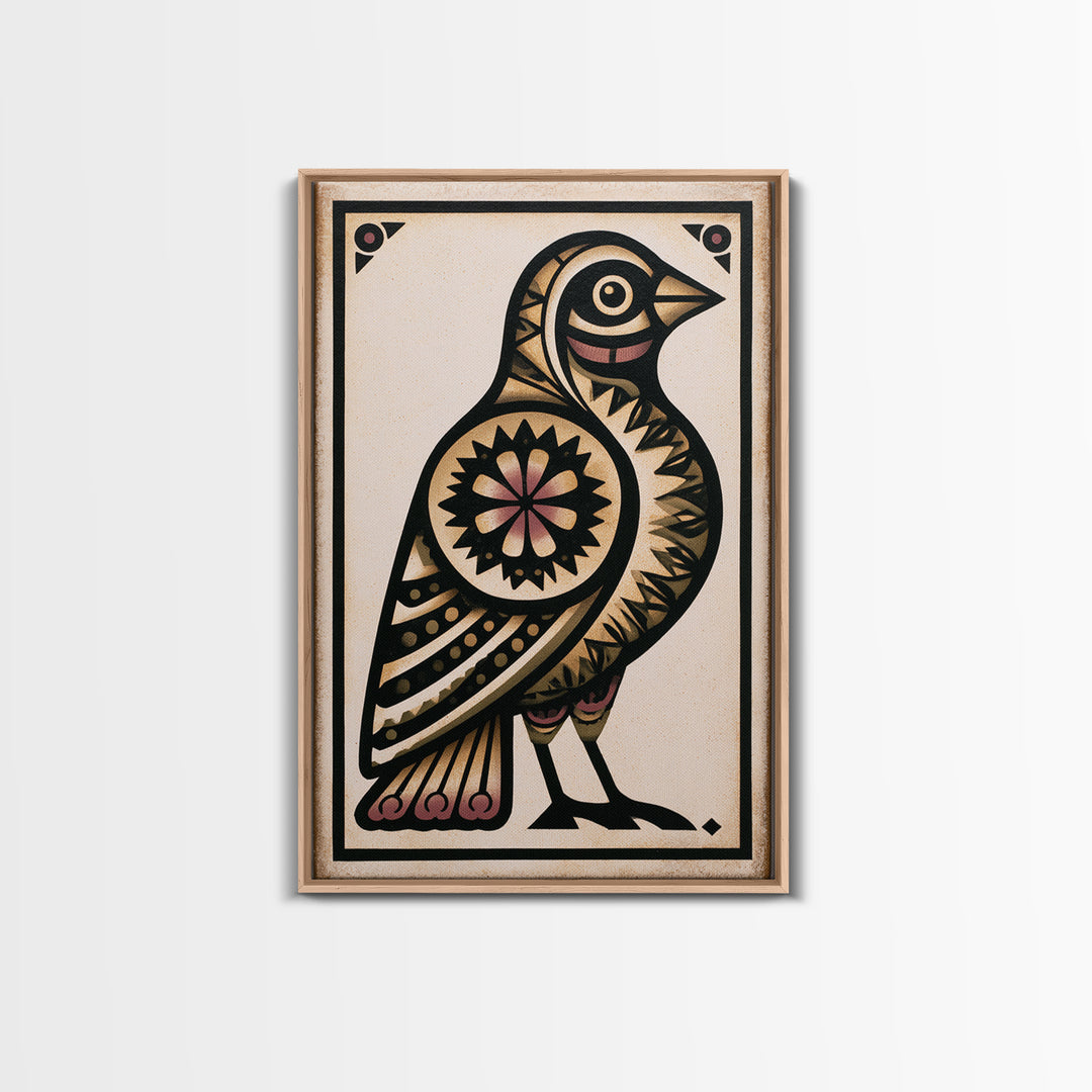 Nordic Folk Bird Framed Canvas Print, Scandinavian Art, Modern Wall Art, Living Room Decor, Fine Art, Nordic, Statement Artwork, SCA-2x3-43
