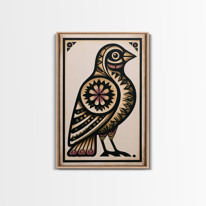 Nordic Folk Bird Framed Canvas Print, Scandinavian Art, Modern Wall Art, Living Room Decor, Fine Art, Nordic, Statement Artwork, SCA-2x3-43