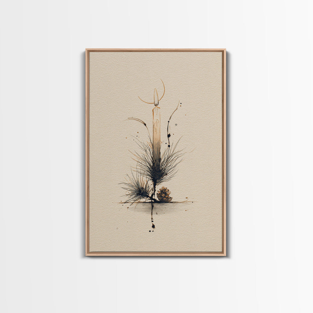 Hygge Candle and Pine Branch Still Life Canvas Print, Scandinavian Art, Abstract Wall Art, Living Room Decor, Nordic, SCA-2x3-60