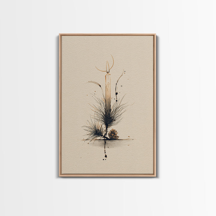 Hygge Candle and Pine Branch Still Life Canvas Print, Scandinavian Art, Abstract Wall Art, Living Room Decor, Nordic, SCA-2x3-60
