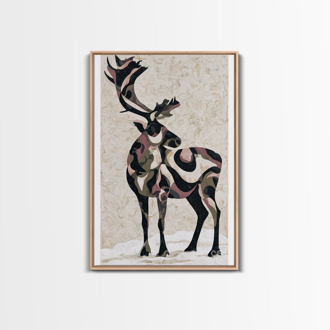 Reindeer Silhouette in Snowy Landscape Canvas Print, Scandinavian Art, Farmhouse Decor, Living Room Decor, Fine Art, Nordic, SCA-2x3-62