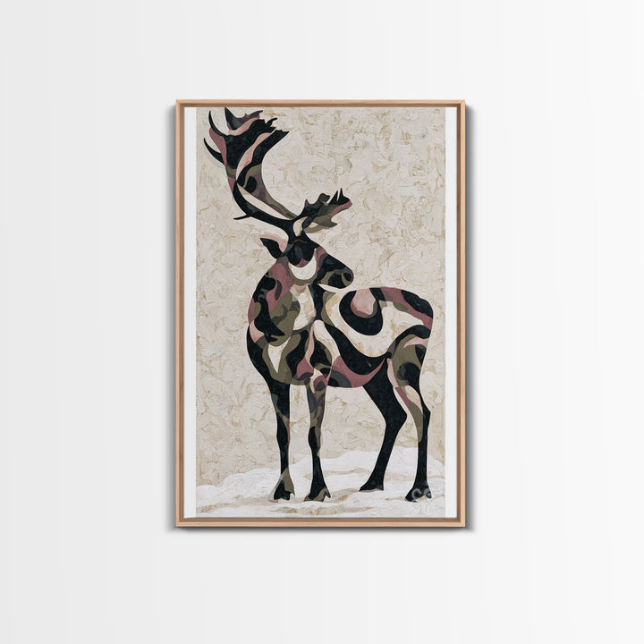Reindeer Silhouette in Snowy Landscape Canvas Print, Scandinavian Art, Farmhouse Decor, Living Room Decor, Fine Art, Nordic, SCA-2x3-62