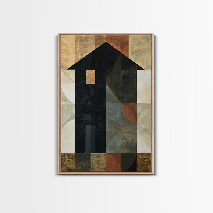Simple Black House Shape Framed Canvas Print, Scandinavian Art, Abstract Painting, Living Room Decor, Abstract Art, Nordic, SCA-2x3-63