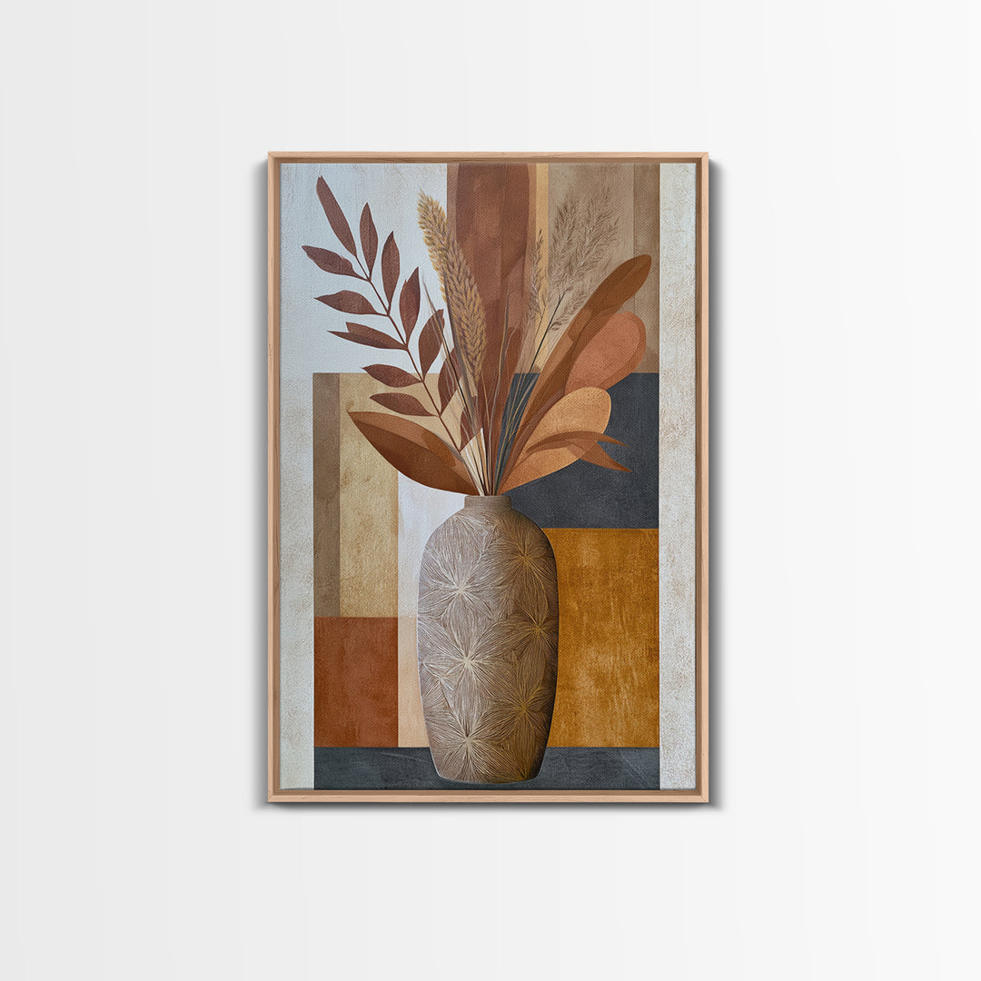 Ceramic Vase with Dried Grasses Framed Canvas Print, Scandinavian Art, Living Room Wall Art, Living Room Decor, Nordic, SCA-2x3-69