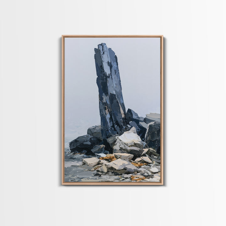Quiet Coastal Rocks and Gray Sea Canvas Print, Scandinavian Art, Art, Living Room Decor, Fine Art, Nordic, Abstract Art, SCA-2x3-7