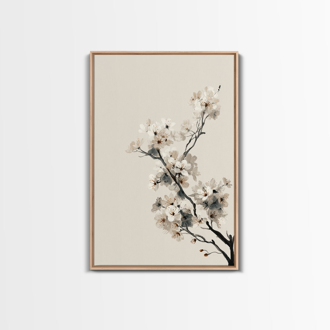 Single Black Branch on Warm White Background Canvas Print, Scandinavian Art, Statement Artwork, Living Room Decor, Nordic, SCA-2x3-76