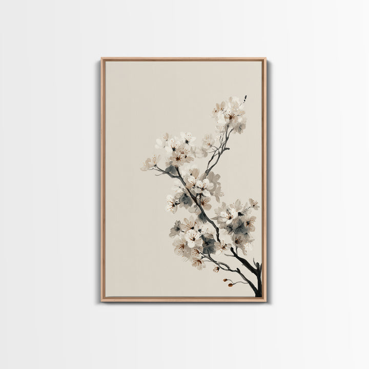 Single Black Branch on Warm White Background Canvas Print, Scandinavian Art, Statement Artwork, Living Room Decor, Nordic, SCA-2x3-76