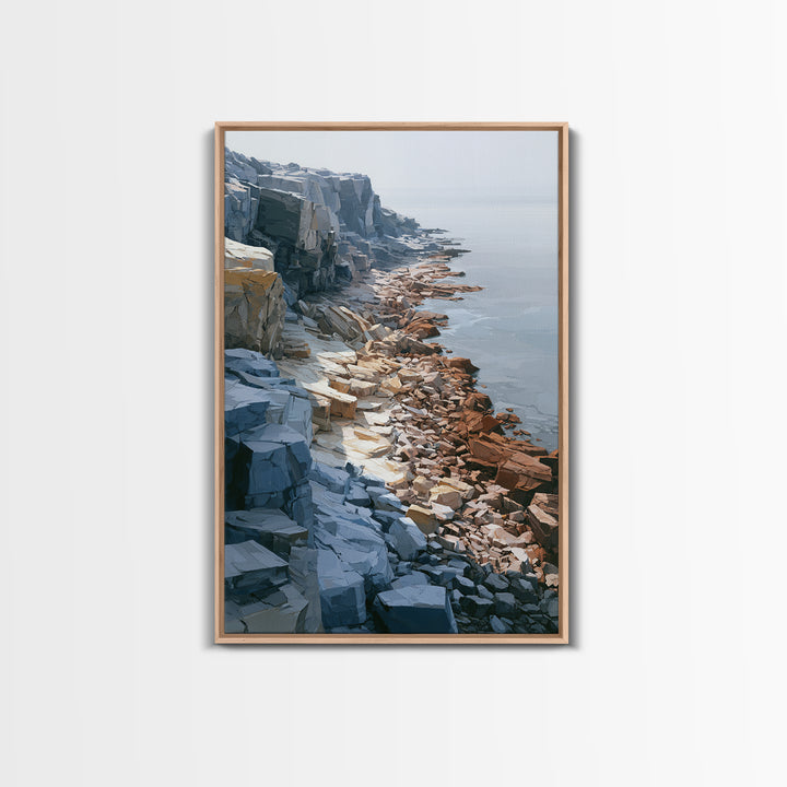 Quiet Coastal Rocks and Gray Sea Canvas Print, Scandinavian Art, Canvas Print, Living Room Decor, Fine Art, Nordic, SCA-2x3-79