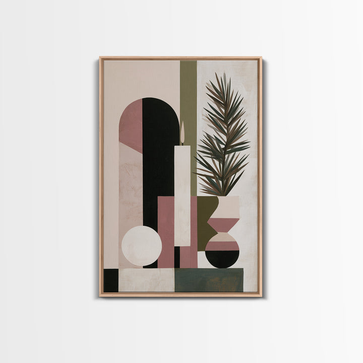 Hygge Candle and Pine Branch Still Life Framed Canvas Print, Scandinavian Art, Wall Art, Living Room Decor, Watercolor Art, SCA-2x3-84
