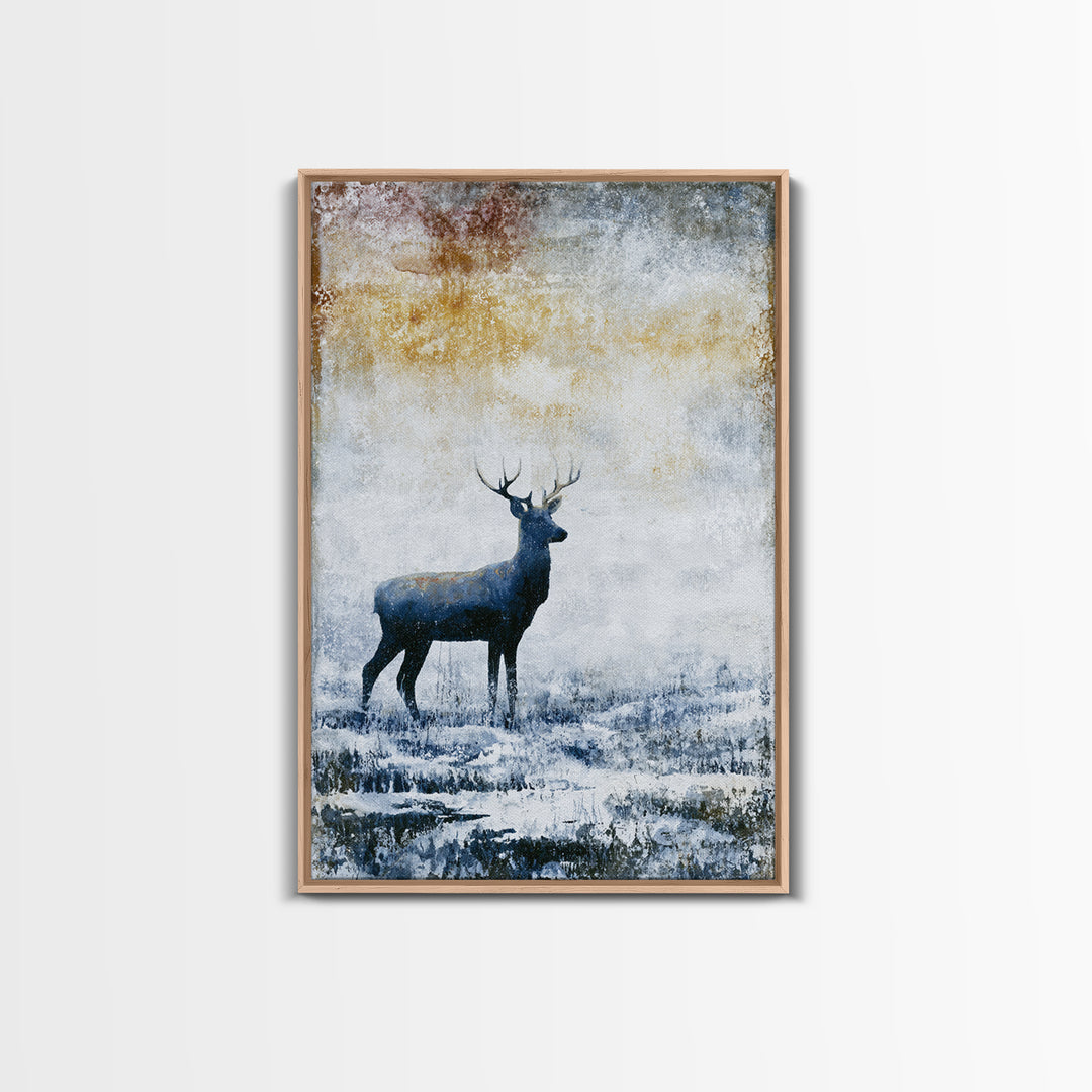Reindeer Silhouette in Snowy Landscape Canvas Print, Scandinavian Art, Farmhouse Decor, Living Room Decor, Fine Art, Nordic, SCA-2x3-86