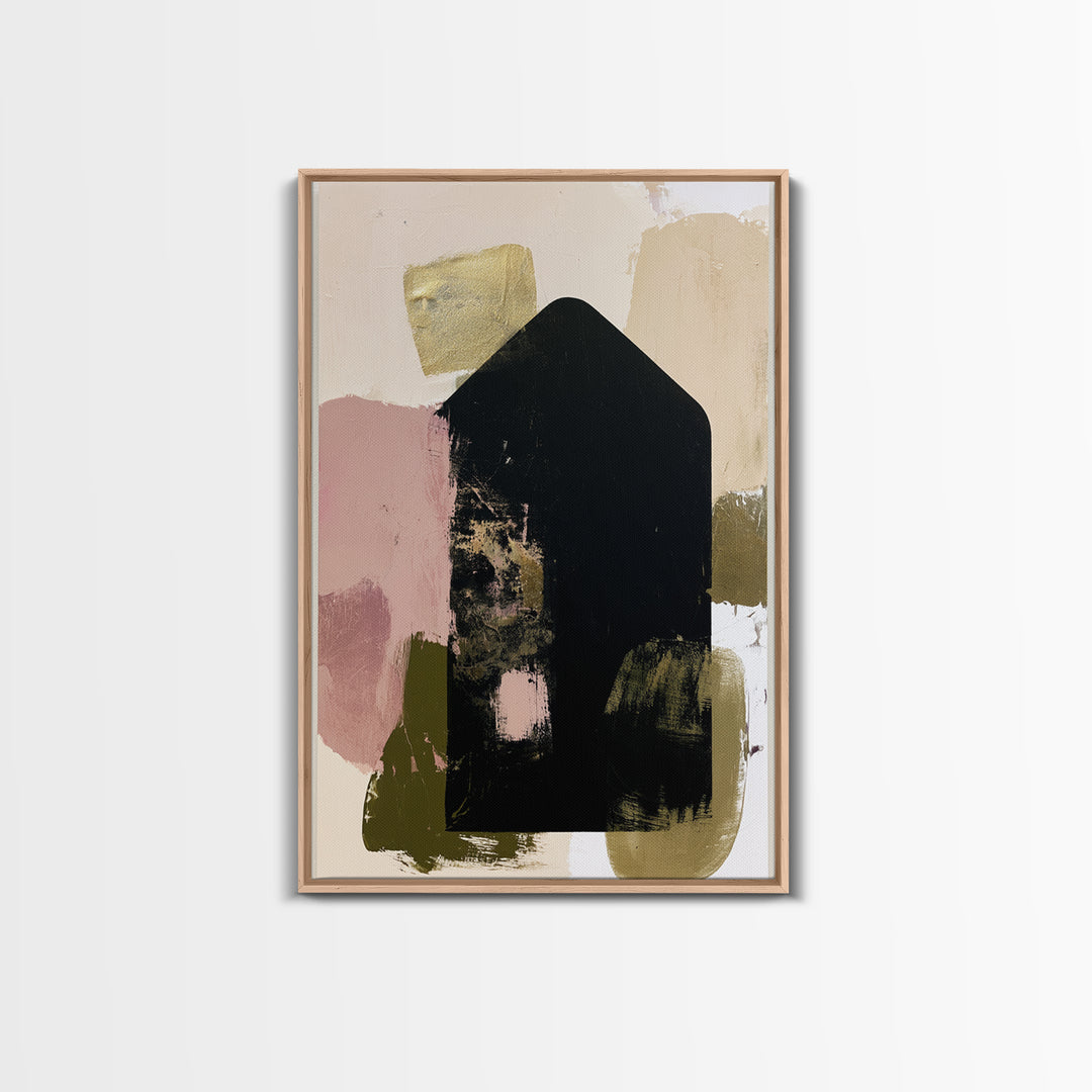 Simple Black House Shape Framed Canvas Print, Scandinavian Art, Textured Painting, Living Room Decor, Fine Art, Nordic, SCA-2x3-87