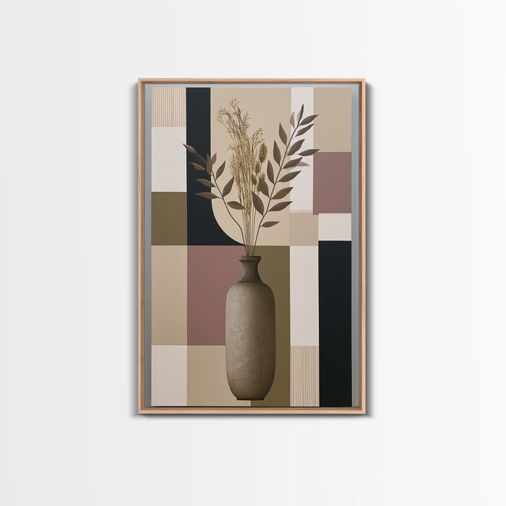 Ceramic Vase with Dried Grasses Framed Canvas Print, Scandinavian Art, Living Room Wall Art, Living Room Decor, Nordic, SCA-2x3-93