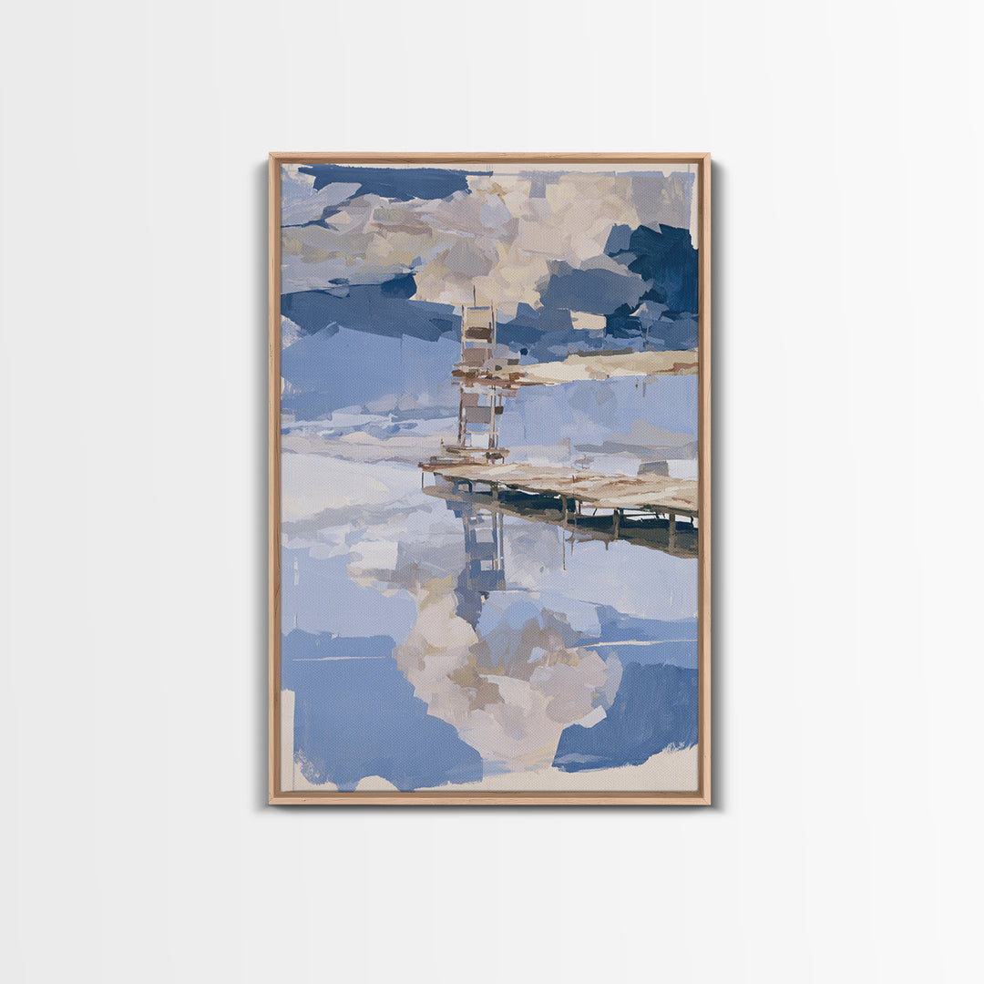 Calm Lake Dock Canvas Print, Scandinavian Art, Minimalist Decor, Living Room Decor, Nordic, Oil Painting, Digital Wall Art, SCA-2x3-95