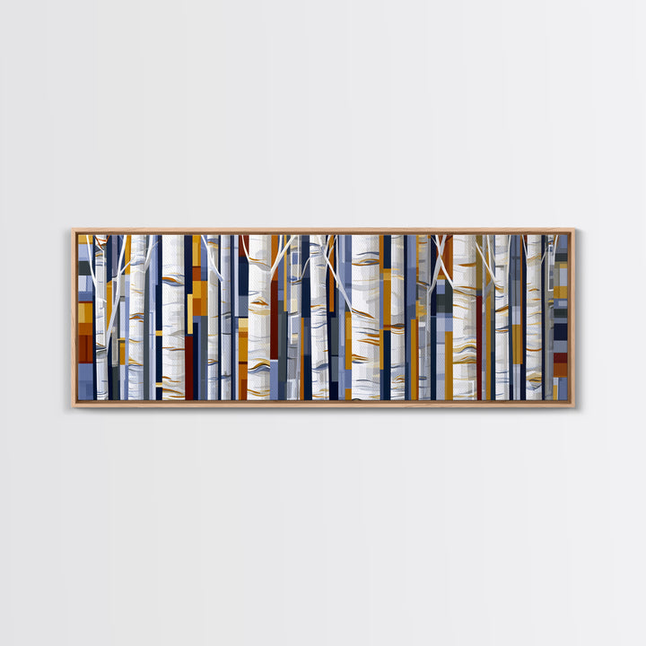 Birch Tree Trunks Framed Canvas Print, Scandinavian Art, Abstract Painting, Living Room Decor, Fine Art, Nordic, SCA-3x1-1