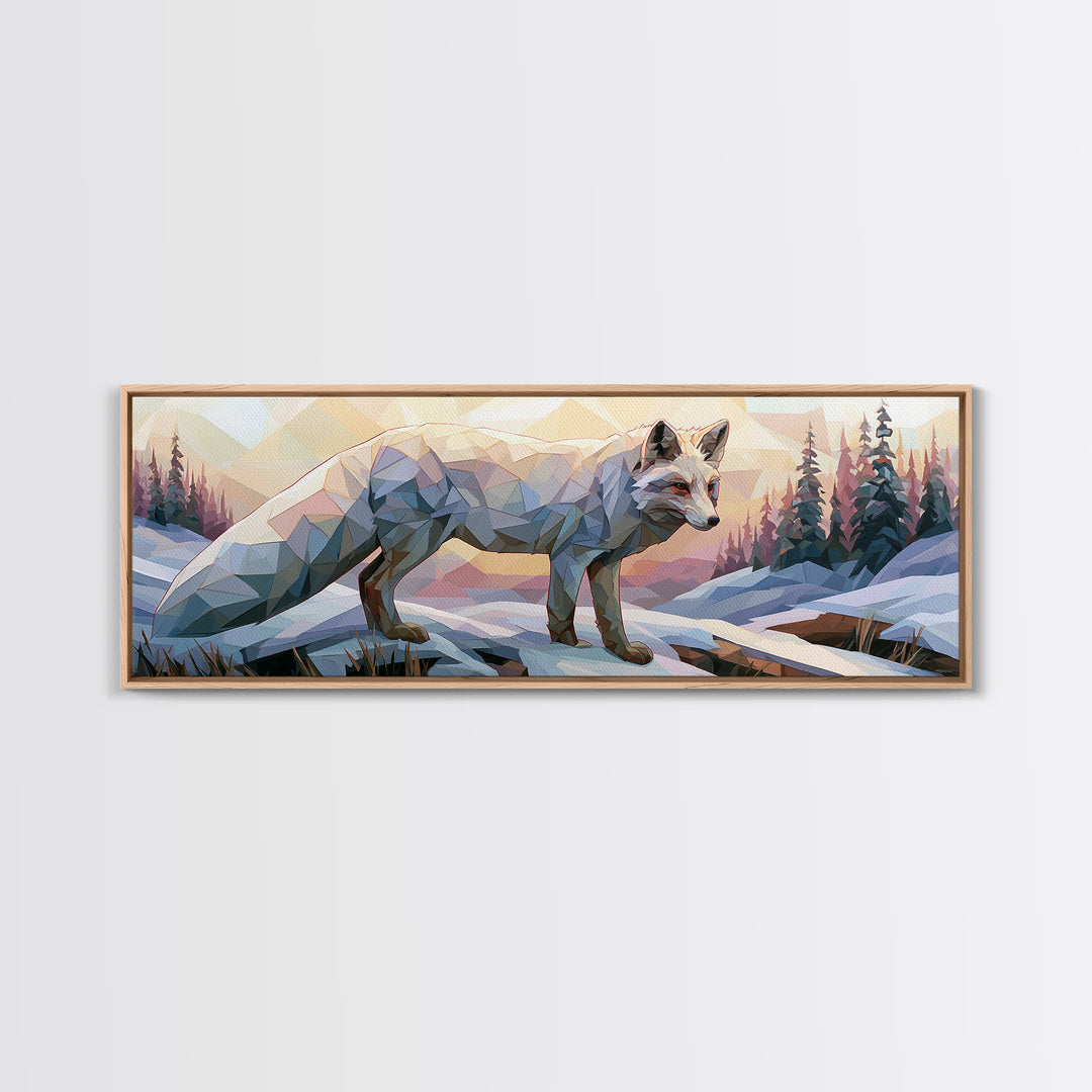 White Fox in Quiet Snow Canvas Print, Scandinavian Art, Printable, Living Room Decor, Abstract Art, Nordic, Abstract Wall Art, SCA-3x1-100