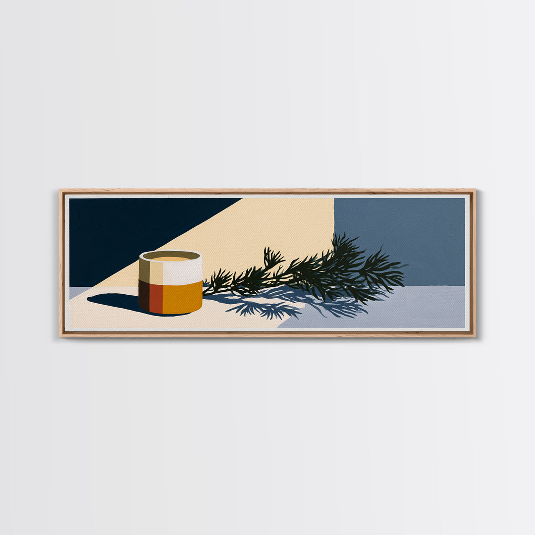 Hygge Candle and Pine Branch Still Life Canvas Print, Scandinavian Art, Floral Wall Art, Living Room Decor, Oil Painting, SCA-3x1-20