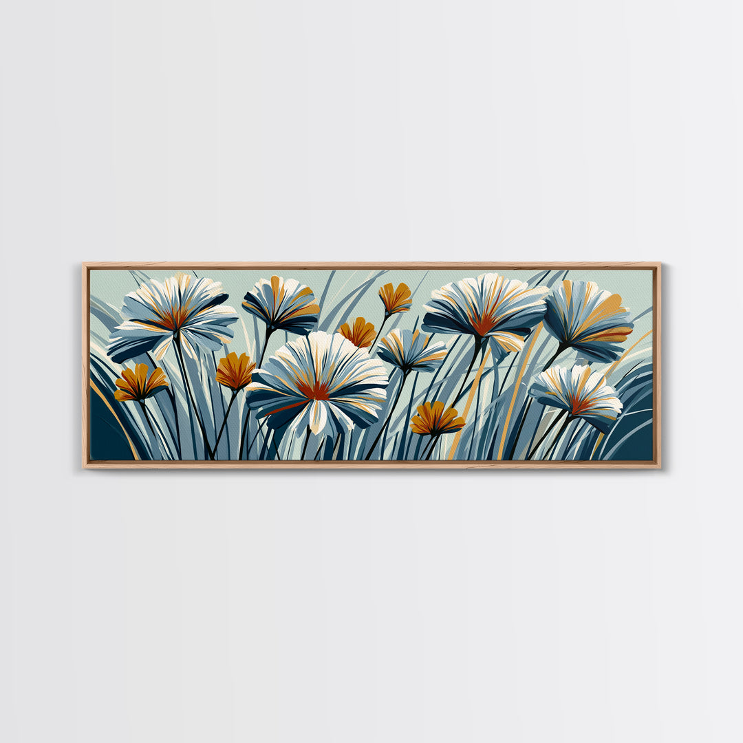 Minimal Meadow Flowers Canvas Print, Scandinavian Art, Boho Wall Art, Living Room Decor, Fine Art, Nordic, Modern Decor, SCA-3x1-26