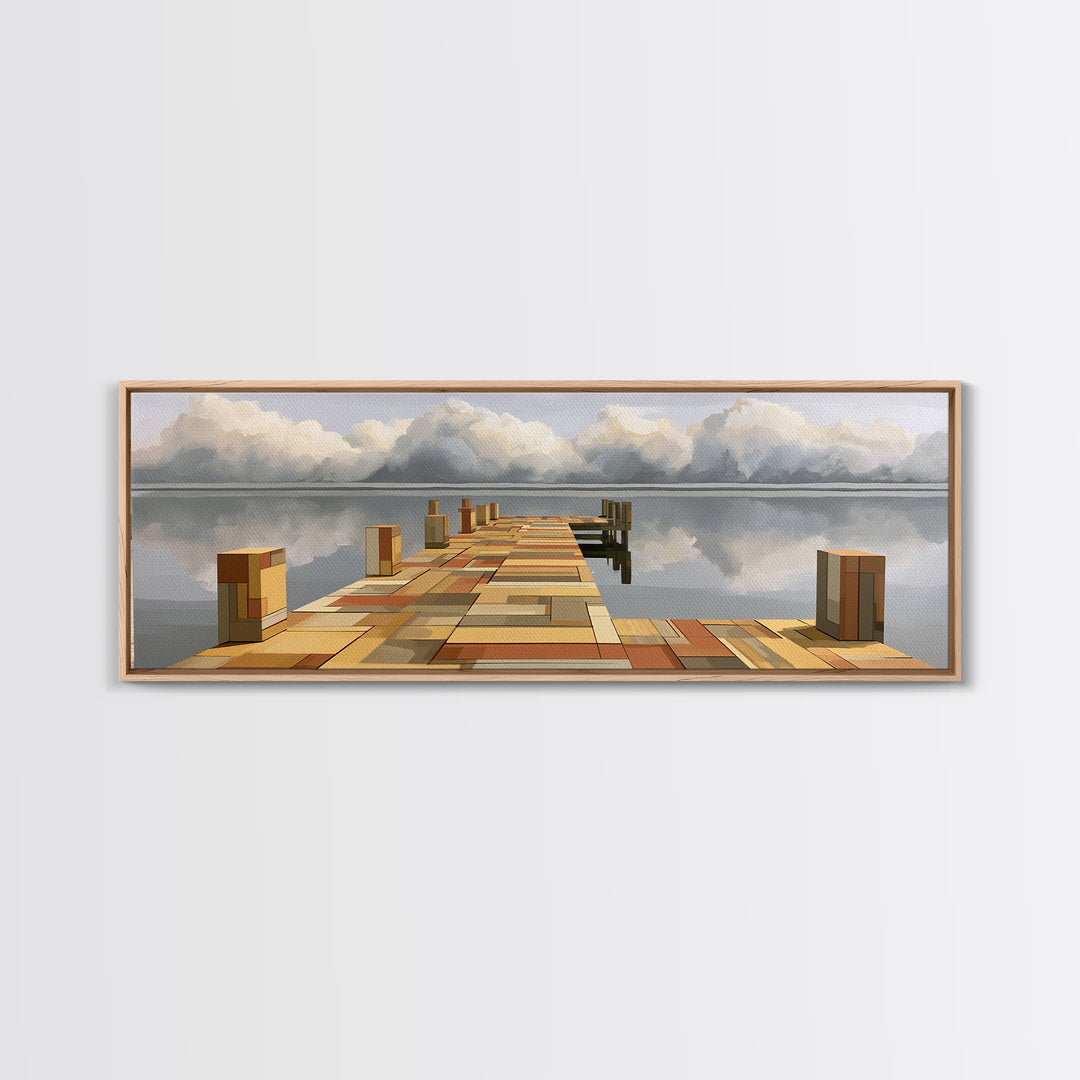 Calm Lake Dock Canvas Print, Scandinavian Art, Home Decor, Living Room Decor, Fine Art, Nordic, Wall Hanging, Abstract Art, SCA-3x1-31