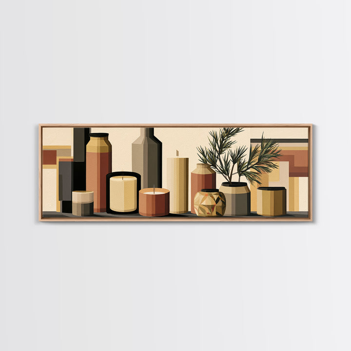 Hygge Candle and Pine Branch Still Life Framed Canvas Print, Scandinavian Art, Fine Art Print, Living Room Decor, SCA-3x1-44