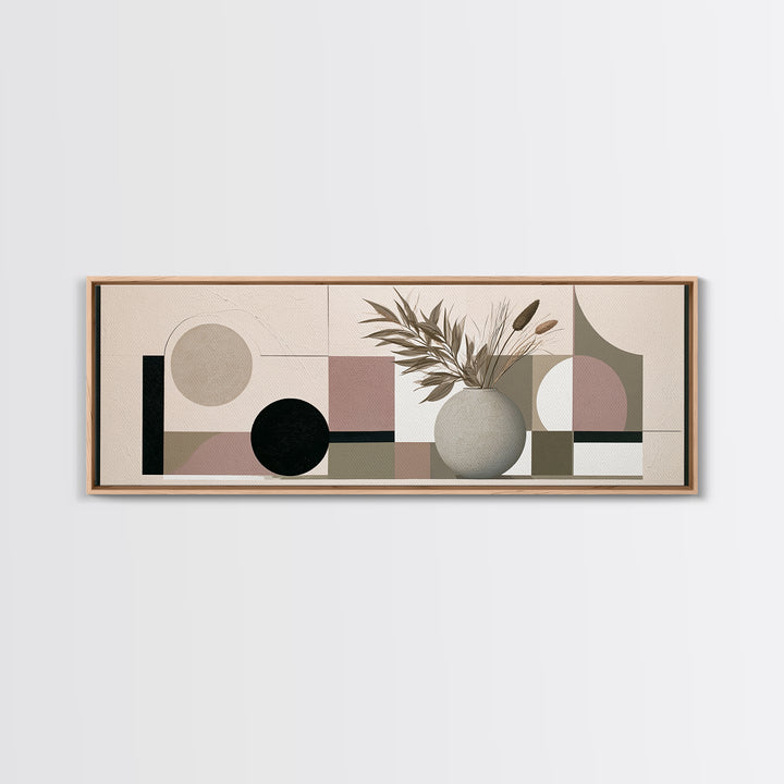 Ceramic Vase with Dried Grasses Framed Canvas Print, Scandinavian Art, Modern Wall Art, Living Room Decor, Watercolor Art, SCA-3x1-5