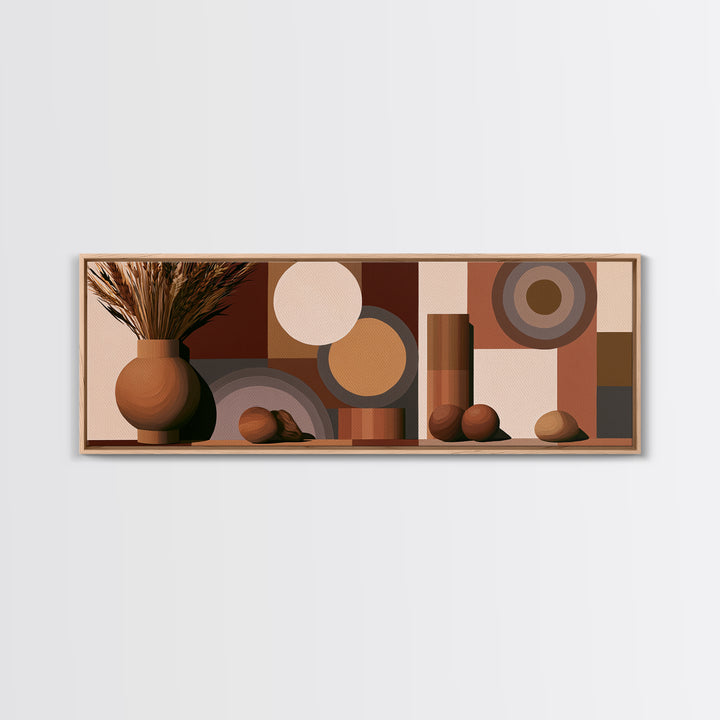 Ceramic Vase with Dried Grasses Framed Canvas Print, Scandinavian Art, Fine Art Print, Living Room Decor, Fine Art, Nordic, SCA-3x1-53