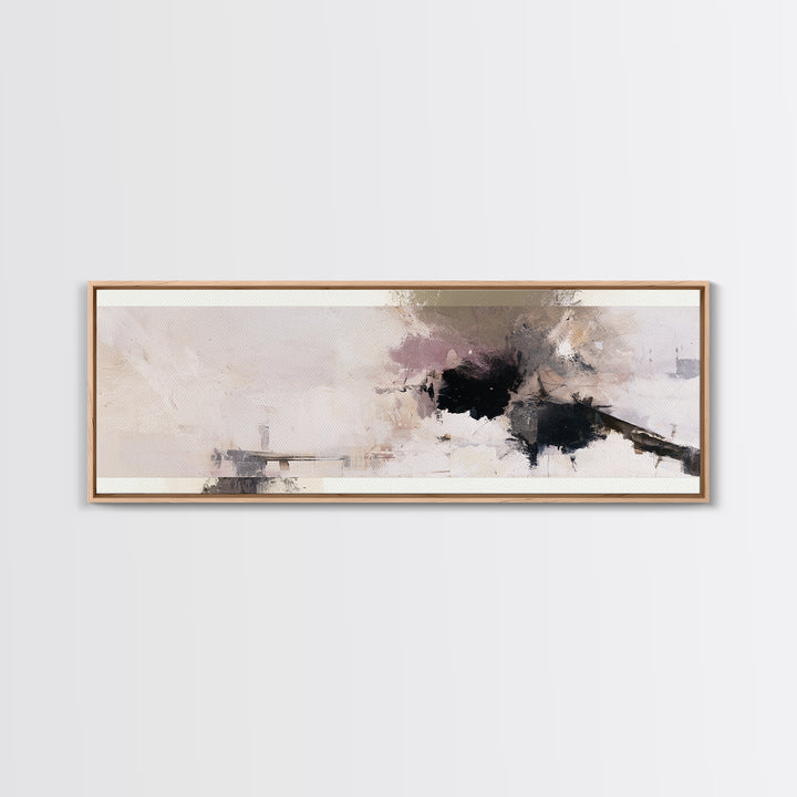 Calm Lake Dock Framed Canvas Print, Scandinavian Art, Living Room Decor, Oil Painting, Nordic, Abstract Wall Art, SCA-3x1-55